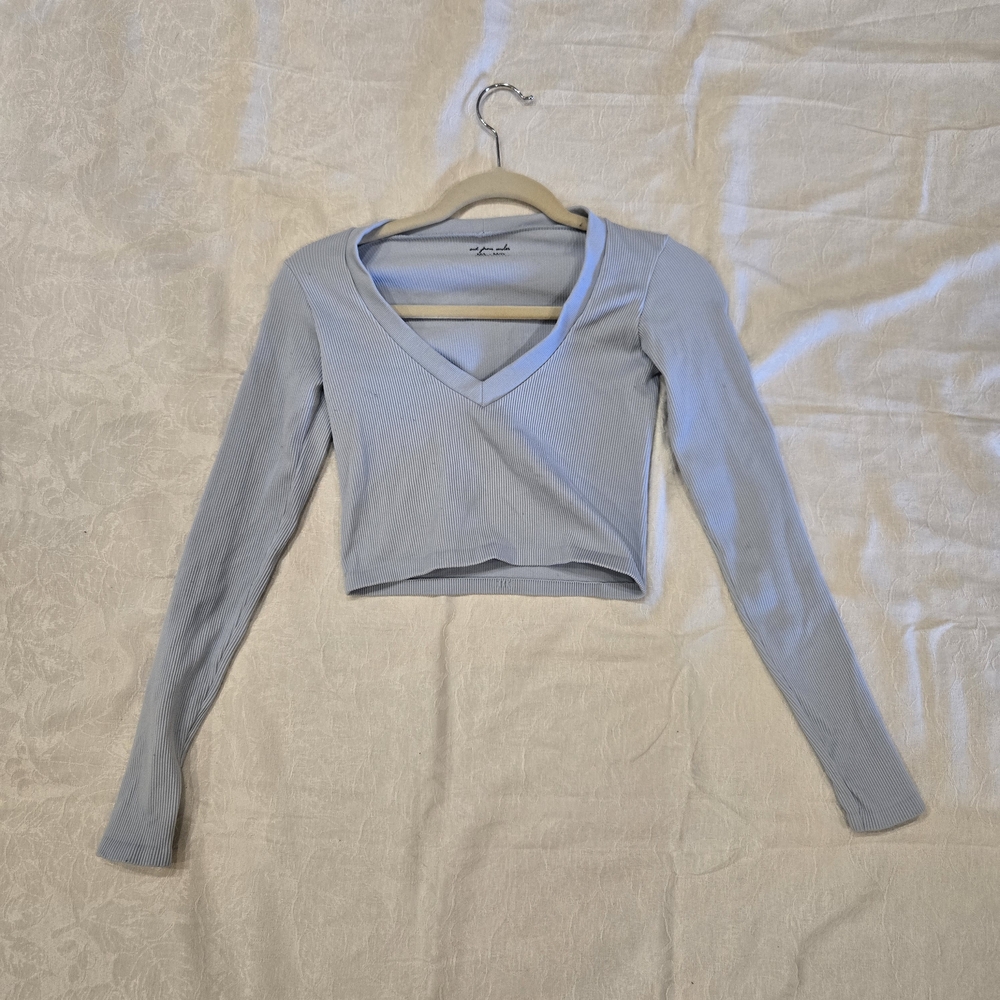 Urban Outfitters Light Blue V-Neck Long Sleeve Blouse